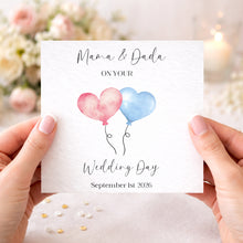 Load image into Gallery viewer, Personalised Mummy and Daddy wedding day card held in hands

