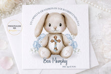 Load image into Gallery viewer, Christening Card - Blue Teddy Bunny
