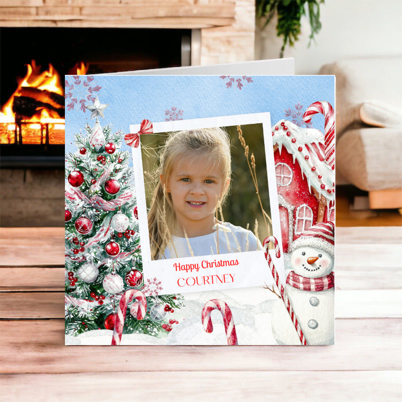 Photo Christmas Card - Snowman Design
