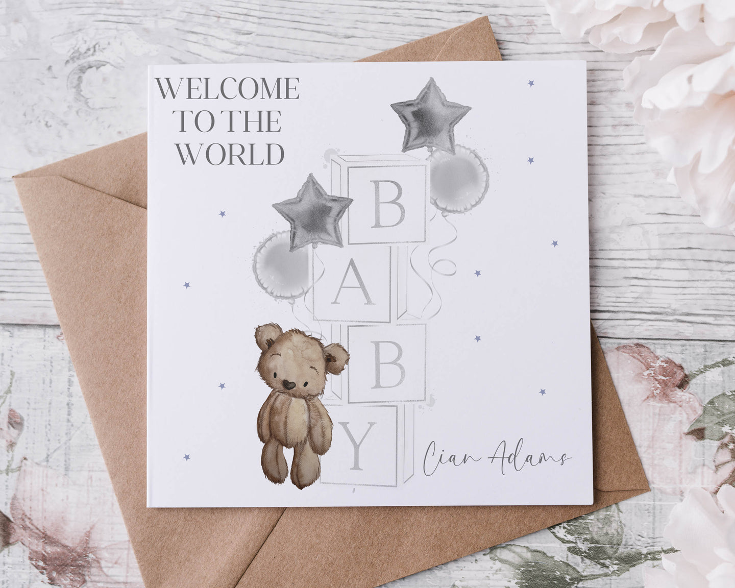 New Baby Blocks Greeting Card- Silver