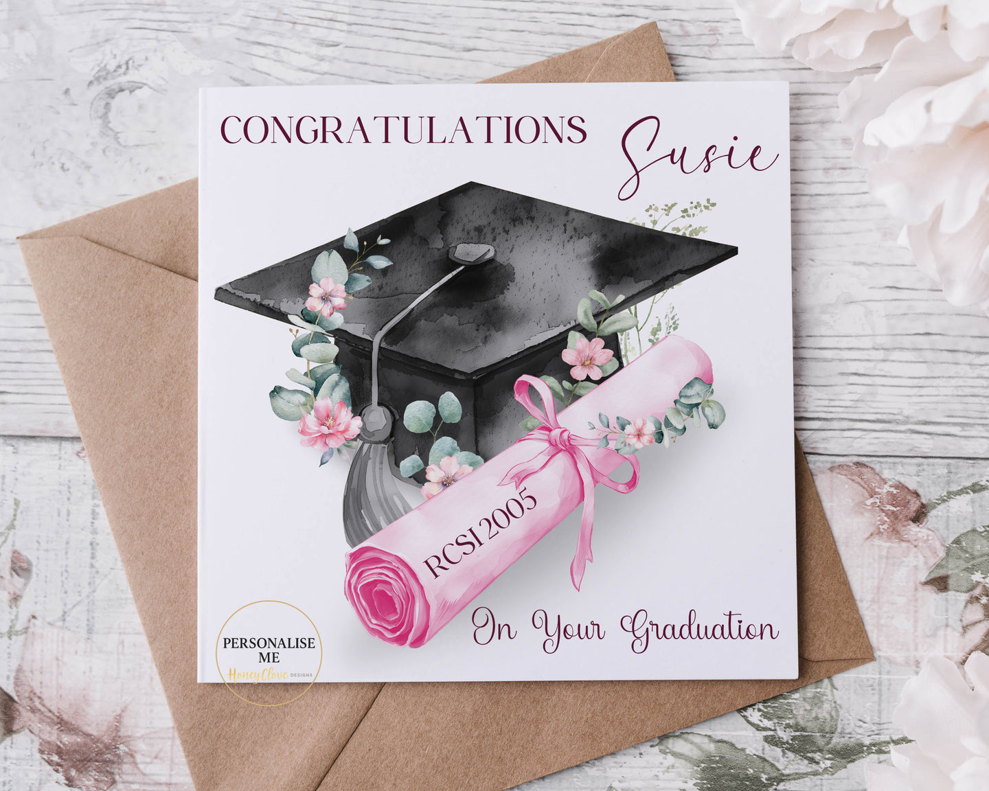 Graduation Floral Mortar Board Card