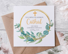 Load image into Gallery viewer, Eucaluptus Gold Wreath  Communion/Confirmation Greeting Card
