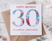 Load image into Gallery viewer, Blue Floral Number Birthday Card
