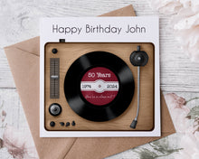 Load image into Gallery viewer, Wooden Vinyl Record Player Birthday Card
