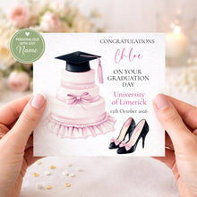 Load image into Gallery viewer, Pink Graduate Card - Mortar Board Cake
