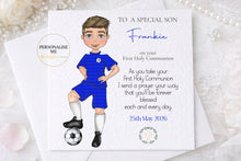Load image into Gallery viewer, Communion Figure Personalised Card - SOCCER BLUE
