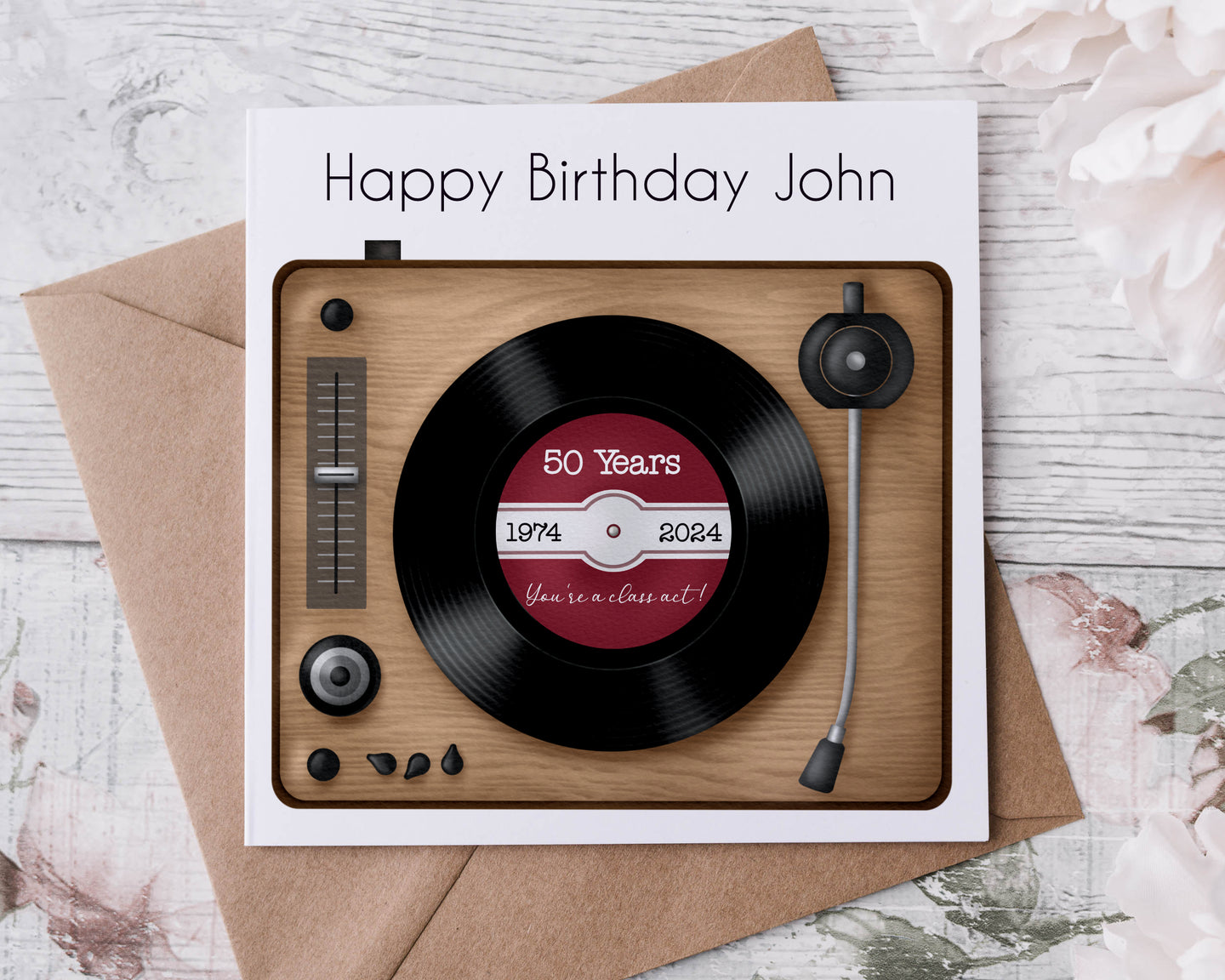 Wooden Vinyl Record Player Birthday Card