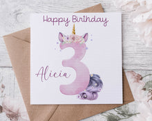 Load image into Gallery viewer, Birthday Unicorn Number Card
