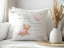 Load image into Gallery viewer, Reach for the Moon Personalised Baby Cushion
