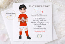 Load image into Gallery viewer, Communion Figure Personalised Card - Rugby Red
