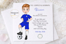 Load image into Gallery viewer, Communion Figure Personalised Card - SOCCER BLUE
