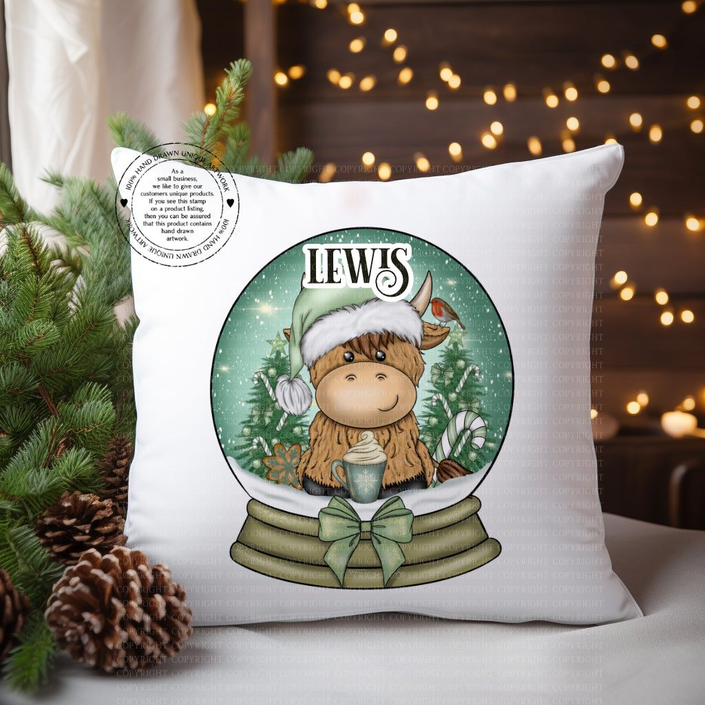 Highland Cow Christmas Cushion
