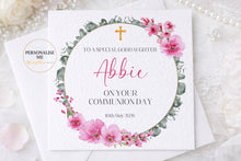 Load image into Gallery viewer, Personalized Confirmation/Communion  Day Card – Full Floral Wreath
