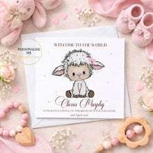 Load image into Gallery viewer, Personalised New Baby Card, Baby Girl Card, Baby Boy Card  - Little Lamb
