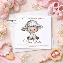 Load image into Gallery viewer, Personalised New Baby Card, Baby Girl Card, Baby Boy Card  - Little Lamb
