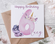 Load image into Gallery viewer, Birthday Unicorn Number Card
