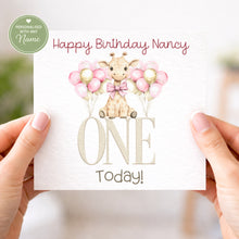 Load image into Gallery viewer, Baby Giraffe  Birthday Card- Age 1-3 PINK
