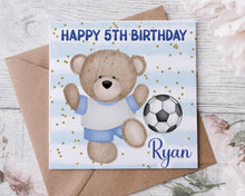 Load image into Gallery viewer, Blue Football Teddy Birthday Card
