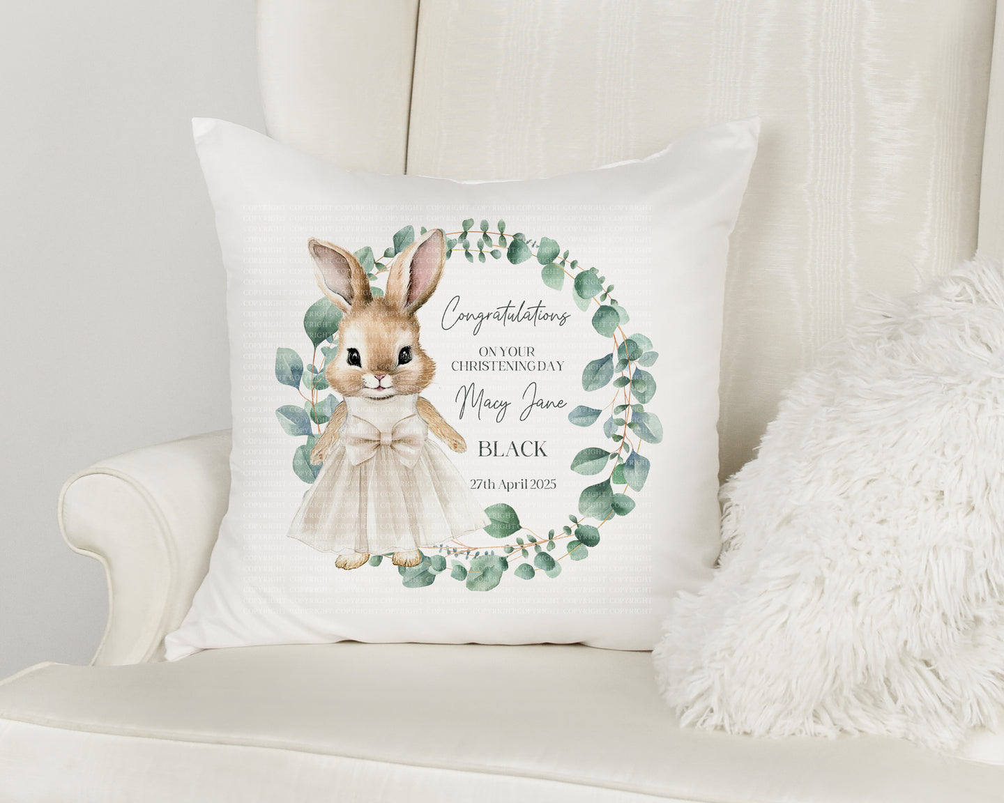 Flopsy Bunny Christening Cushion - GIRL