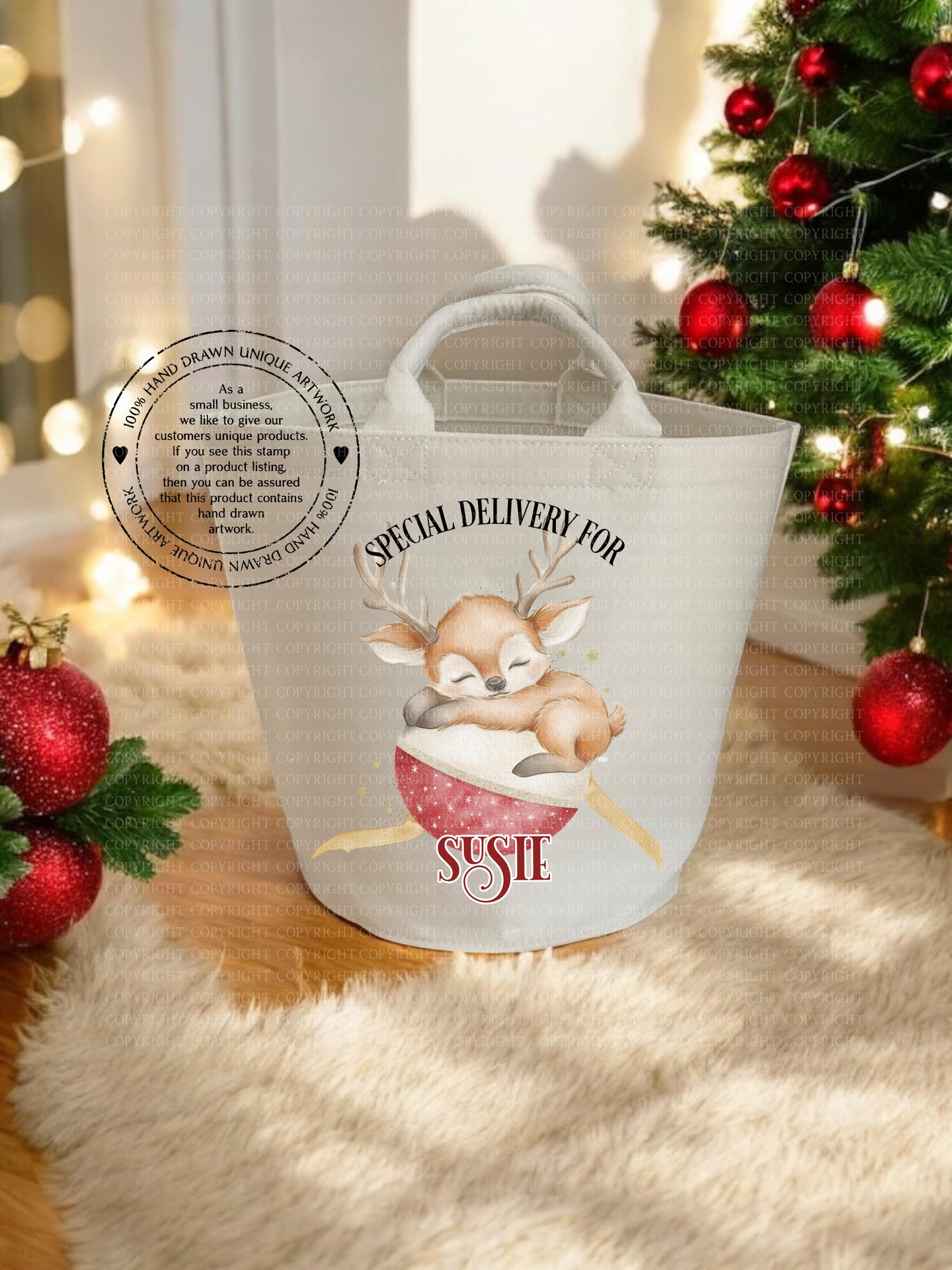 Christmas Felt Trug - Sleepy Reindeer