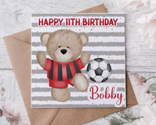 Load image into Gallery viewer, Red Football Teddy Birthday Card
