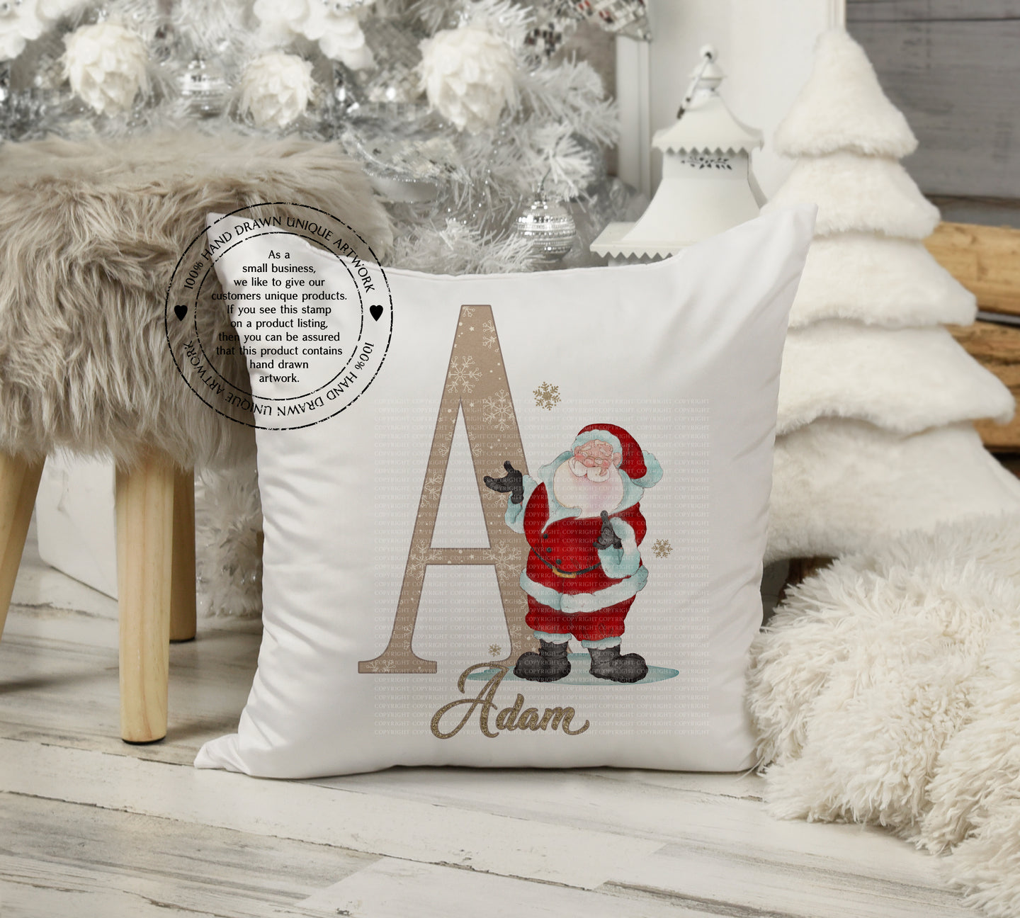 Personalised Santa Cushion With Initial