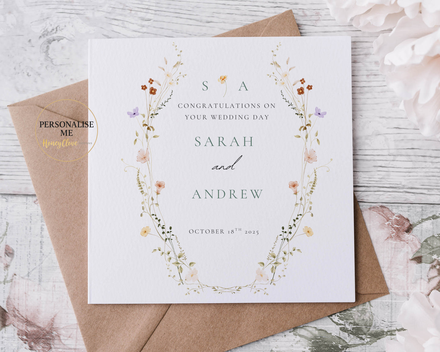 Delicate Floral Wedding /Engagement/Anniversary Card