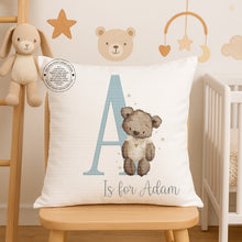 Load image into Gallery viewer, Personalised Nursery Cushion – Teddy Bear Initial
