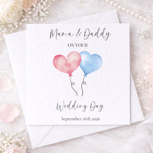 Load image into Gallery viewer, Example personalised wedding card with names Aine and Daddy
