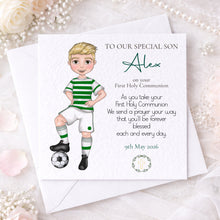 Load image into Gallery viewer, Communion Boy Personalised Card - SOCCER GREEN
