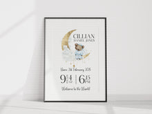 Load image into Gallery viewer, Day you were born UNFRAMED Sleepy Bear print A4 or A3
