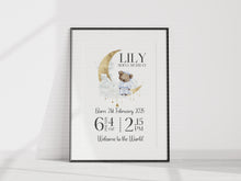 Load image into Gallery viewer, Day you were born UNFRAMED Sleepy Bear print A4 or A3
