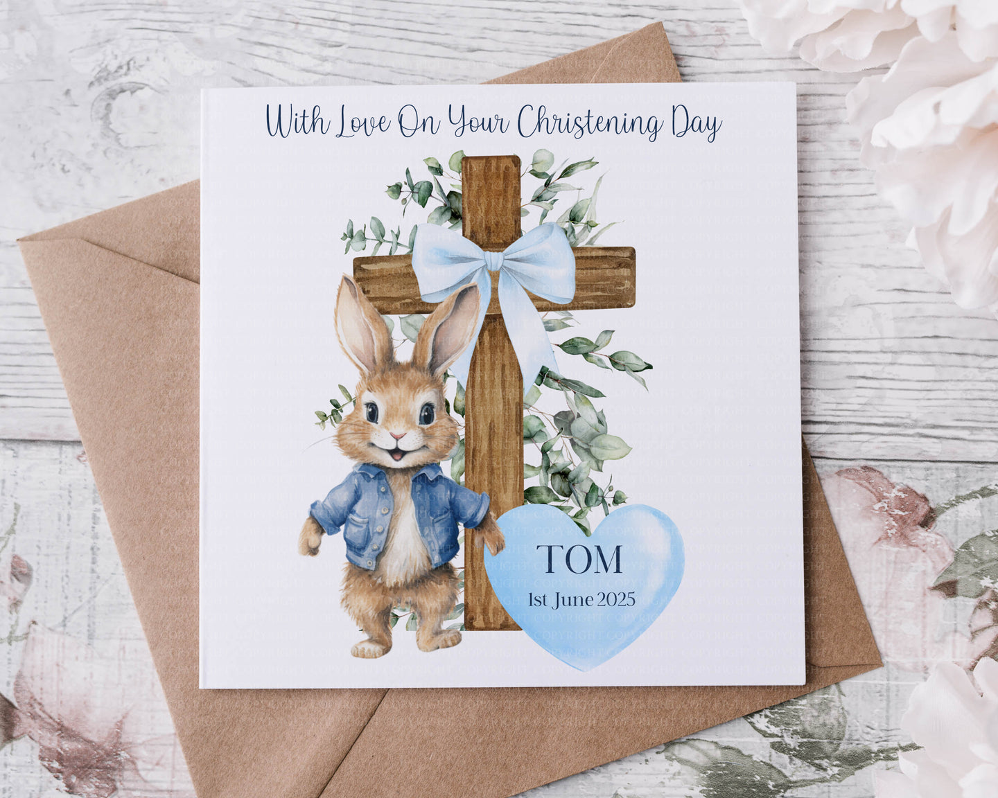 Christening Card - Flopsy Bunny Cross
