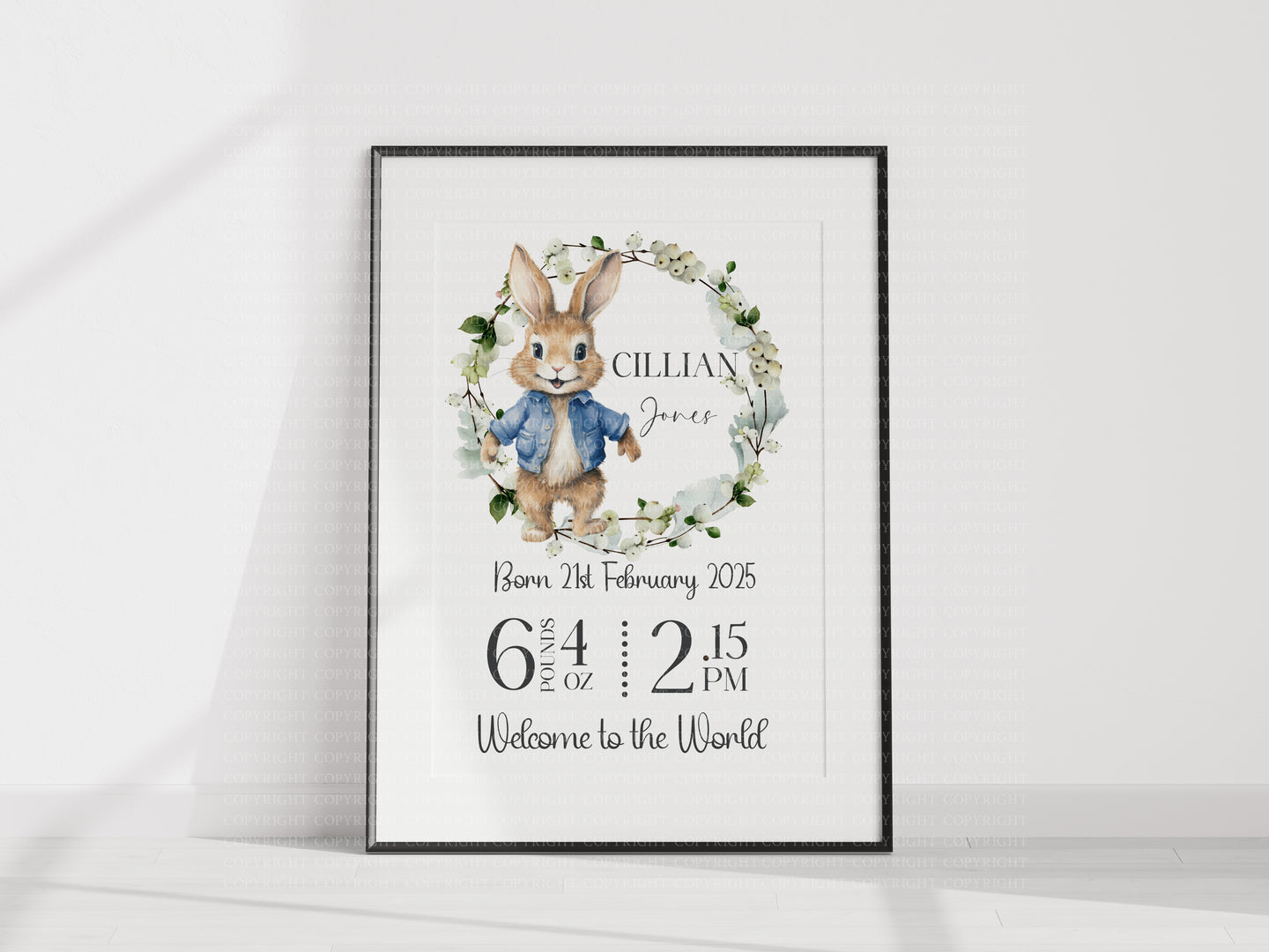 Day you were born UNFRAMED BUNNY BOY print A4 or A3