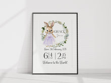 Load image into Gallery viewer, Day you were born UNFRAMED BUNNY GIRL print A4 or A3
