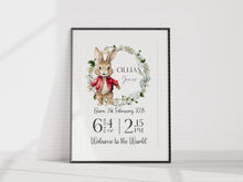 Load image into Gallery viewer, Day you were born UNFRAMED BUNNY BOY print A4 or A3
