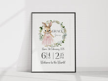 Load image into Gallery viewer, Day you were born UNFRAMED BUNNY GIRL print A4 or A3

