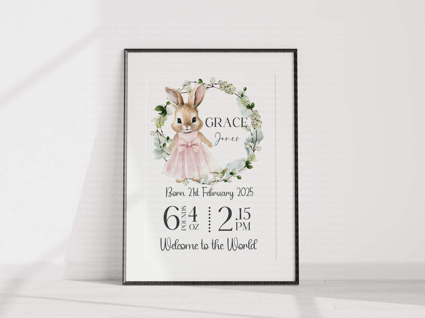 Day you were born UNFRAMED BUNNY GIRL print A4 or A3