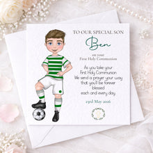 Load image into Gallery viewer, Communion Figure Personalised Card - SOCCER GREEN
