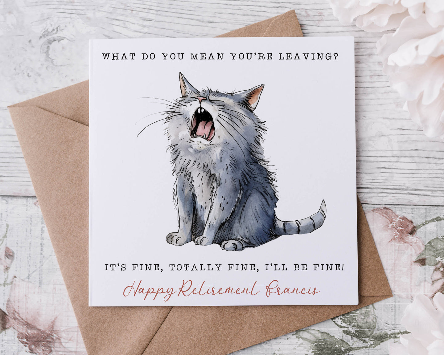 Crying Cat- Retirement Card