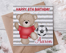 Load image into Gallery viewer, Red Football Teddy Birthday Card
