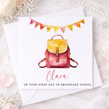 Load image into Gallery viewer, First day at school card  - pink backpack
