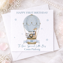 Load image into Gallery viewer, First Birthday Card- Hot Air Balloon Safari
