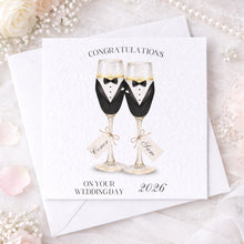Load image into Gallery viewer, Bride and Groom Champagne Glasses - wedding card
