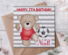 Load image into Gallery viewer, Red Football Teddy Birthday Card
