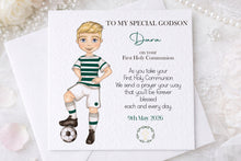 Load image into Gallery viewer, Communion Boy Personalised Card - SOCCER GREEN
