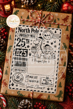 Load image into Gallery viewer, Dinosaur Christmas North Pole postage labels
