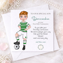Load image into Gallery viewer, Communion Figure Personalised Card - SOCCER GREEN
