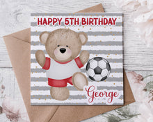 Load image into Gallery viewer, Red Football Teddy Birthday Card
