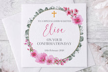 Load image into Gallery viewer, Personalized Confirmation/Communion  Day Card – Full Floral Wreath
